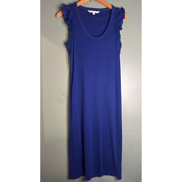 The Nines by Hatch Maternity Dress M Blue Midi Ruffle Trim Sleeveless Comfy - Picture 1 of 6